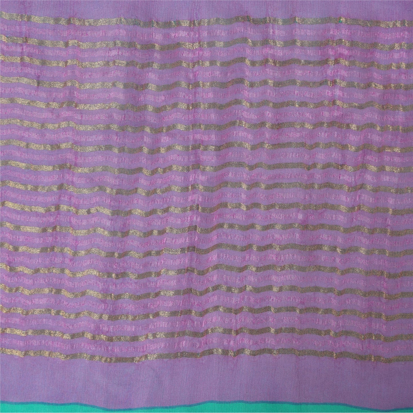 Sanskriti Vintage Sarees Sea-Green Pure Chiffon Silk Block Print Sari 6yd Sustainable Fabric