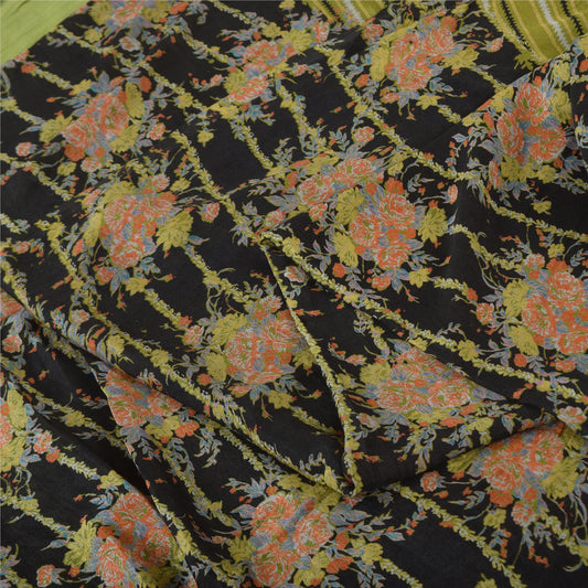 Sanskriti Vintage Sarees Green 100% Pure Silk Printed Sari 6yd Soft Craft Sustainable Fabric