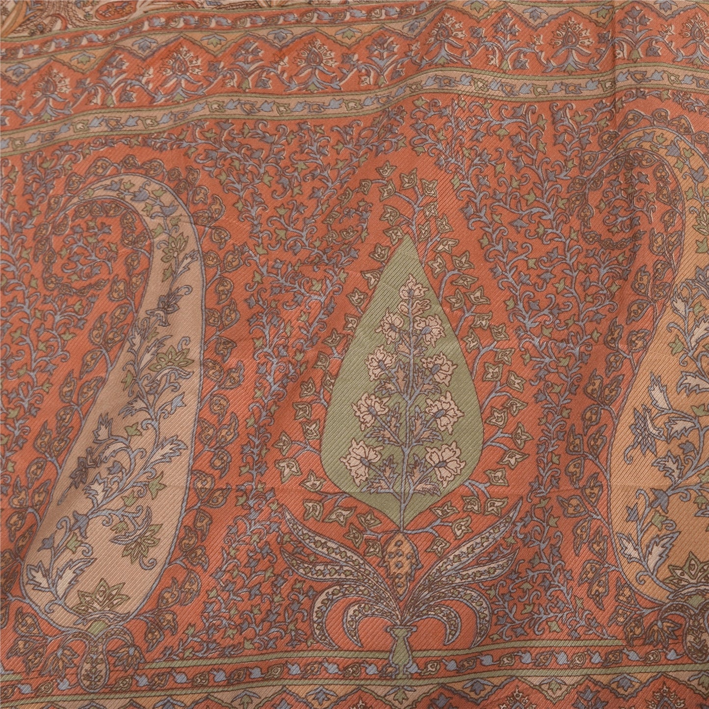 Sanskriti Vintage Sarees Brown 100% Pure Silk Printed Sari 5yd Craft Sustainable Fabric