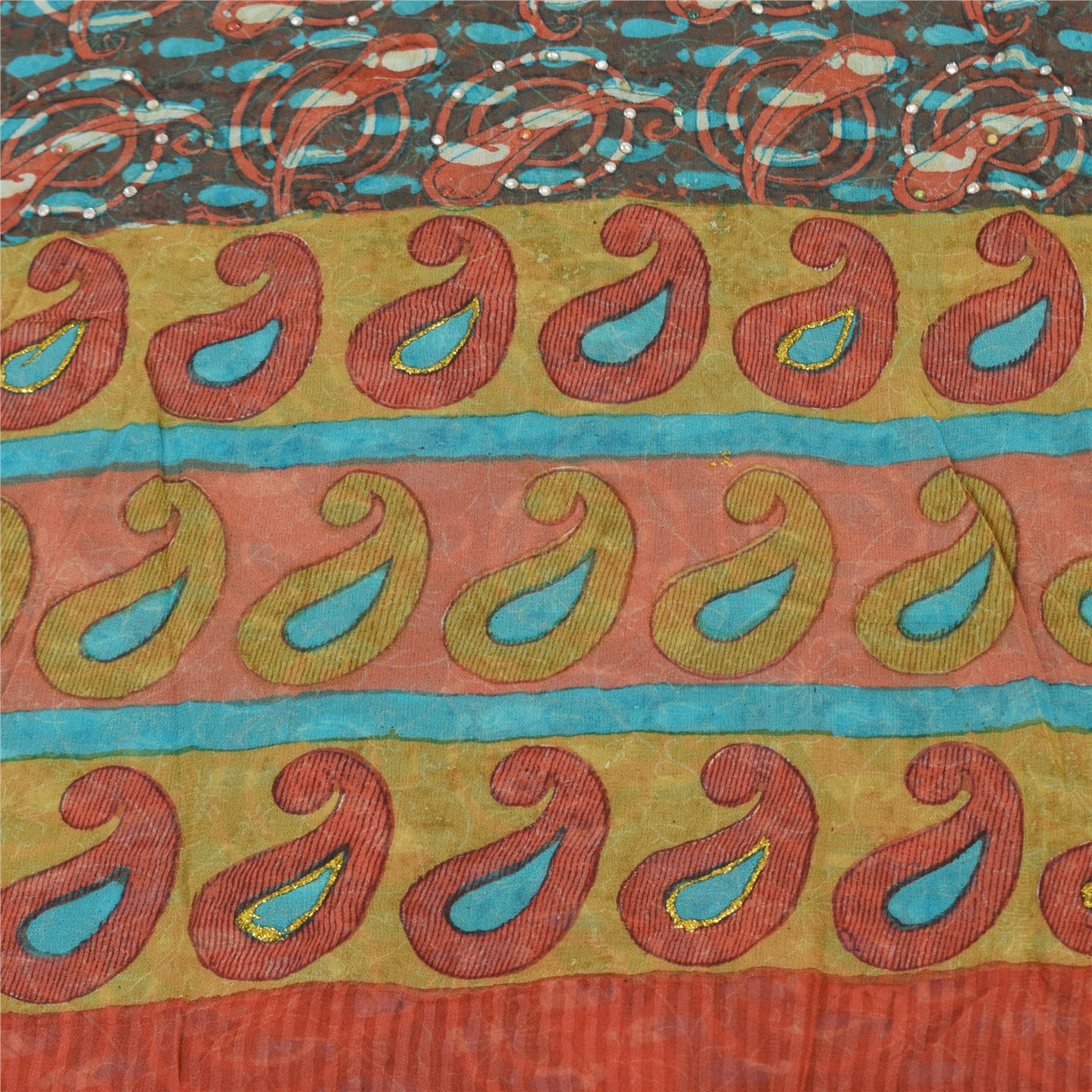 Sanskriti Vintage Sarees Pure Georgette Silk Paisley Printed Sari Craft Sustainable Fabric