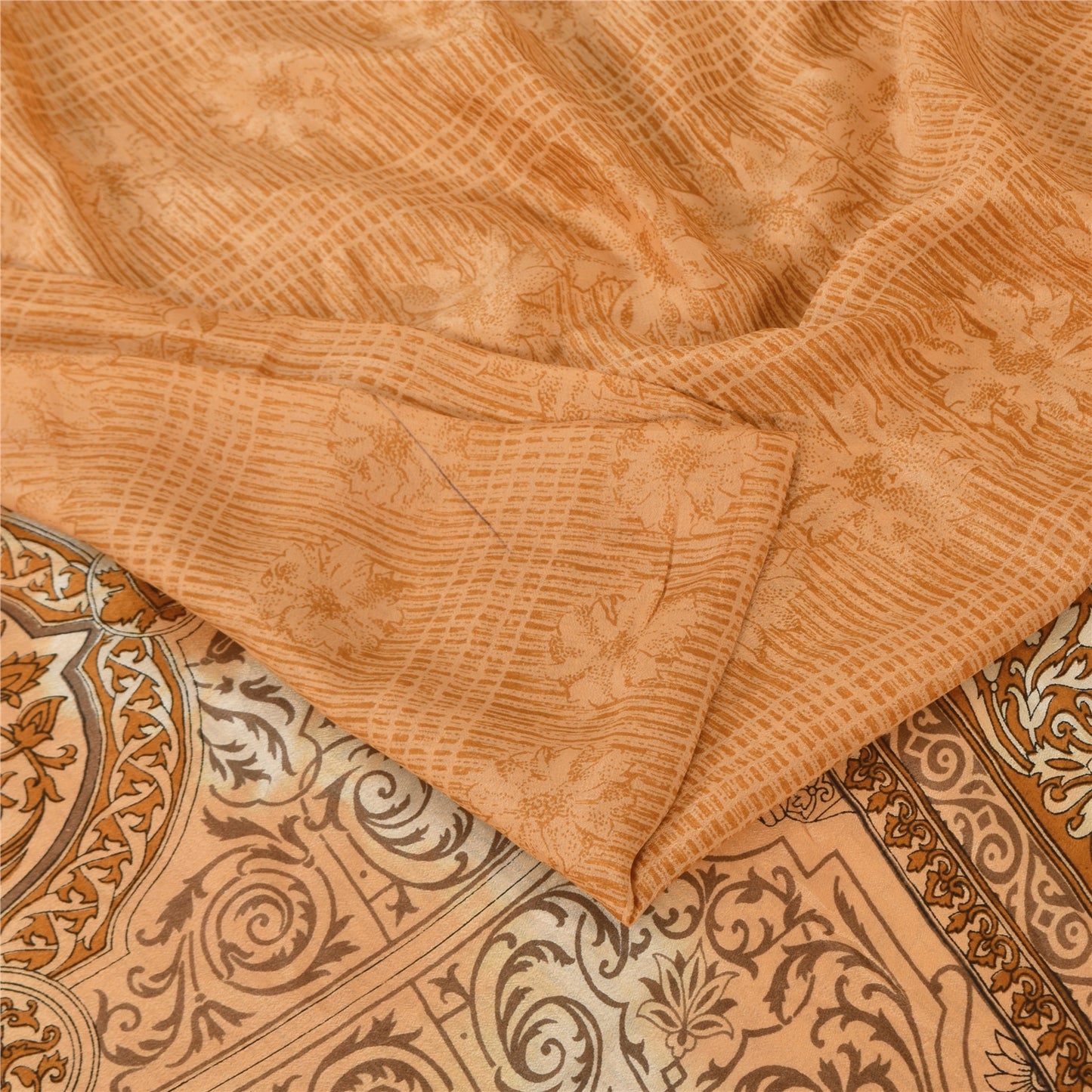 Sanskriti Vintage Sarees Shades Of Brown Pure Silk Printed Sari 5yd Craft Sustainable Fabric