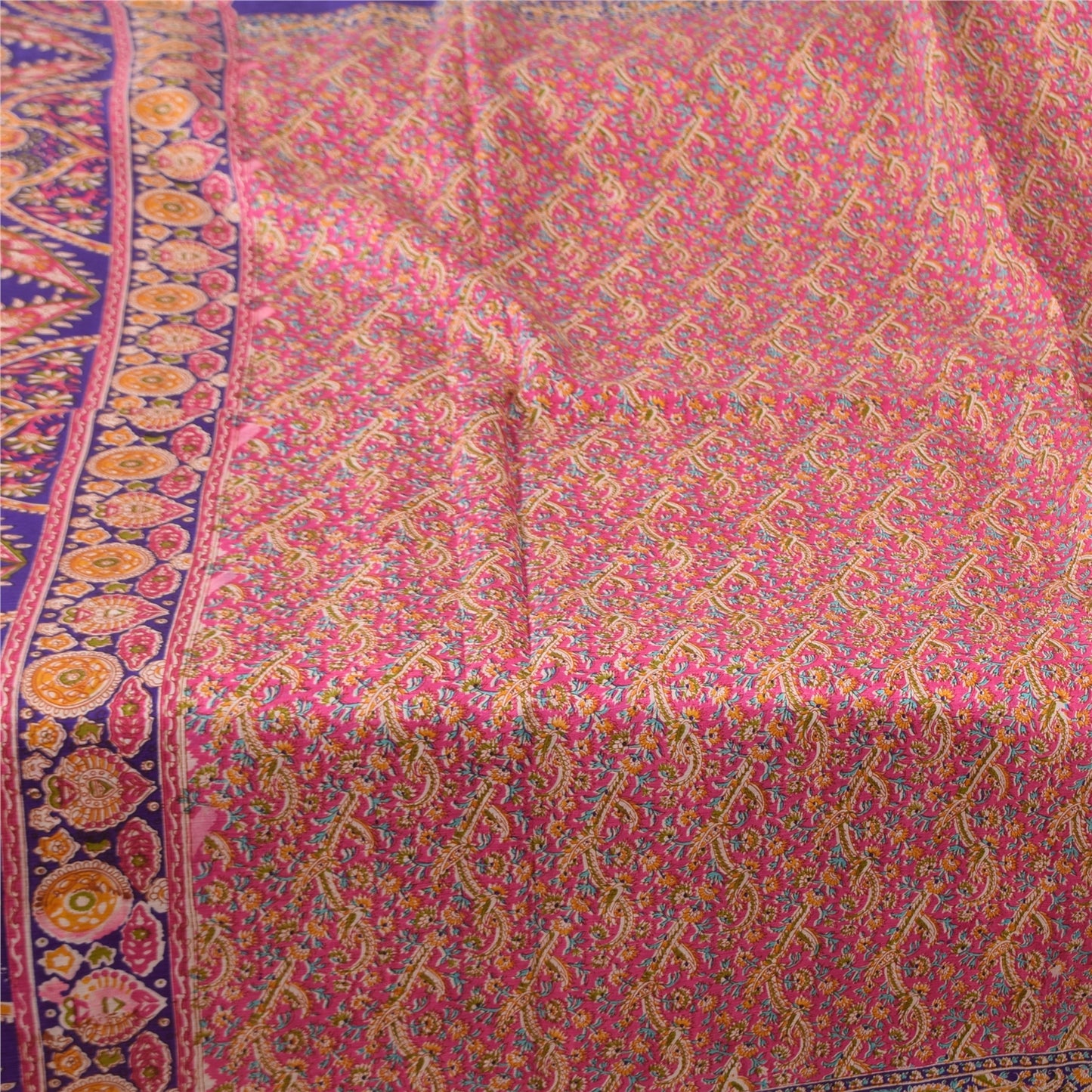 Sanskriti Vintage Sarier Fra Indien Pink Ren Silke Print Sari 5+ yard Håndværk Bæredygtigt Stoff