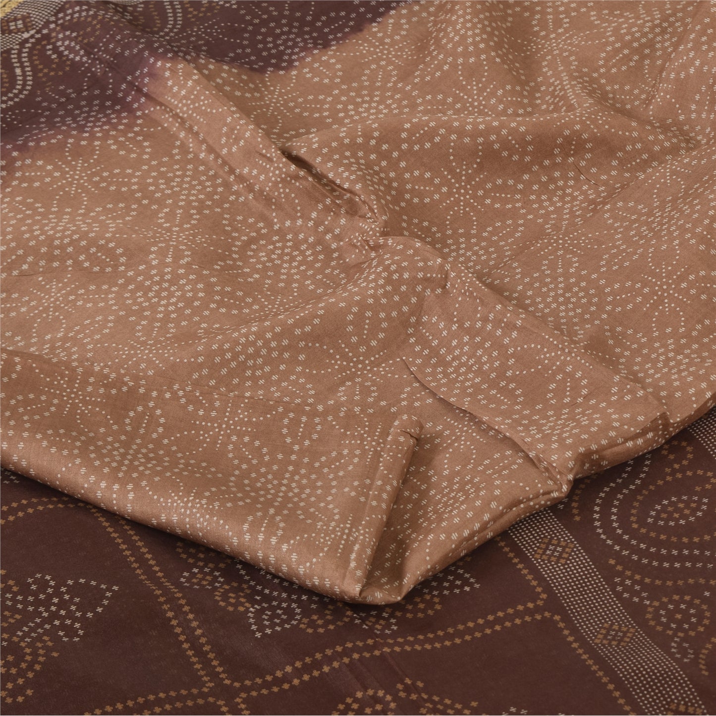 Sanskriti Vintage Sarees Shades Of Brown Pure Silk Print Sari 5+yd Craft Sustainable Fabric