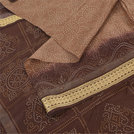 Sanskriti Vintage Sarees Shades Of Brown Pure Silk Print Sari 5+yd Craft Sustainable Fabric