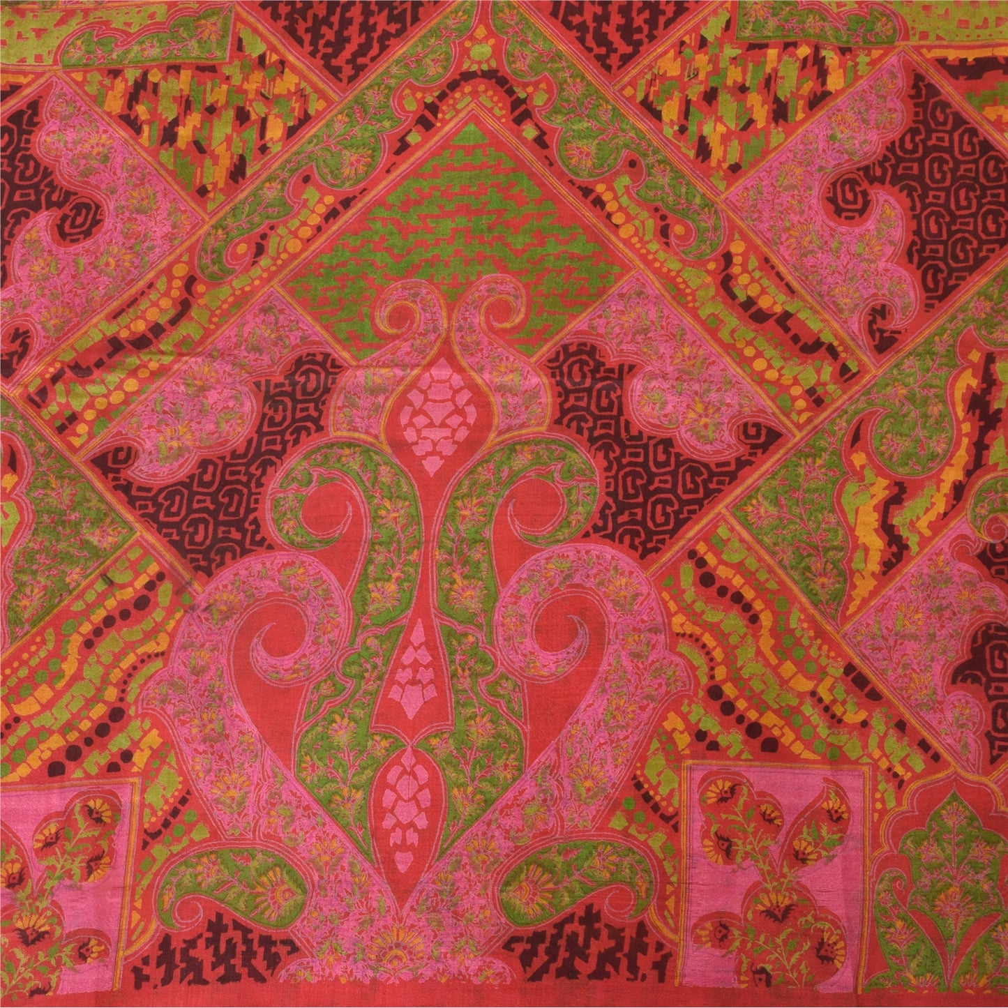 Sanskriti Vintage Sarees Zari Border Pure Silk Printed Sari 6+yd Craft Sustainable Fabric