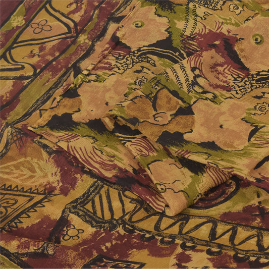 Sanskriti Vintage Sarees Multicolor Pure Chiffon Printed Sari 6yd Craft Sustainable Fabric