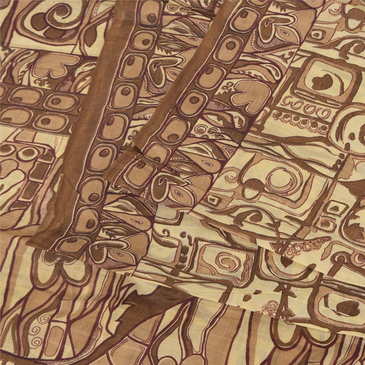 Sanskriti Vintage Sarees Shades Of Brown Pure Silk Print Sari 6+yd Craft Sustainable Fabric