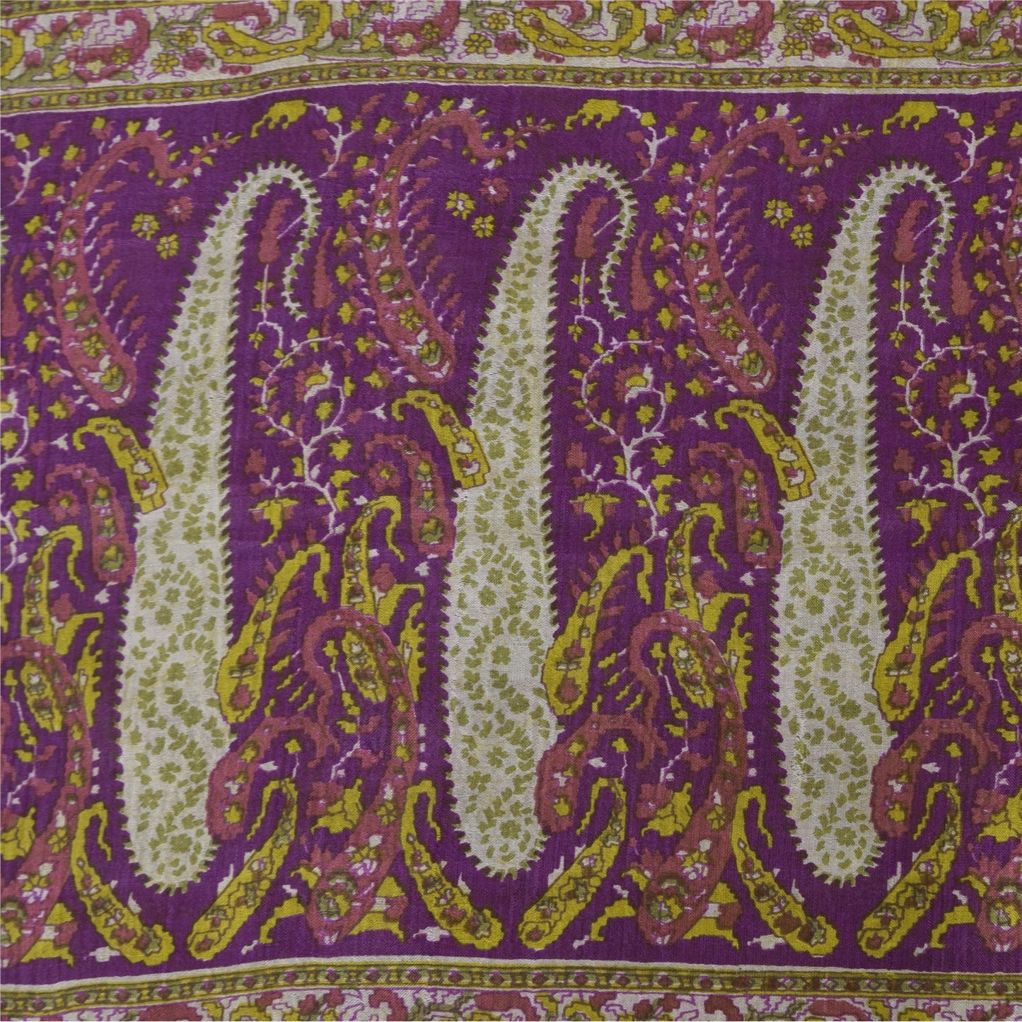 Sanskriti Vintage Sarees Purple Indian Pure Silk Printed Sari 5+yd Craft Sustainable Fabric