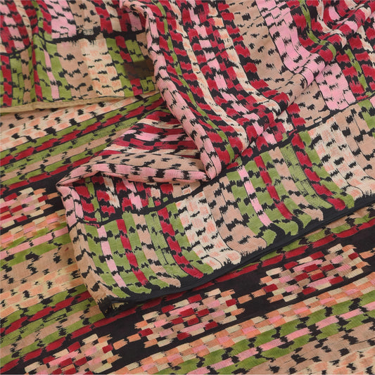 Sanskriti Vintage Sarees Multicolor Pure Silk Printed Sari 6+yd Craft Sustainable Fabric