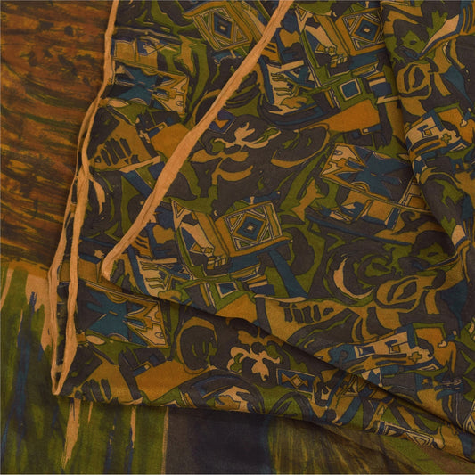 Sanskriti Vintage Sarees Multicolor Pure Silk Abstract Printed Sari 6+yd Sustainable Fabric