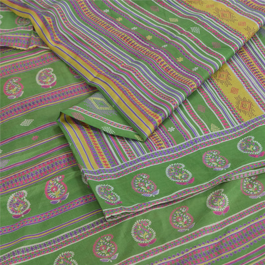 Sanskriti Vintage Sarees Green Indian Pure Silk Printed Sari 6+yd Craft Sustainable Fabric