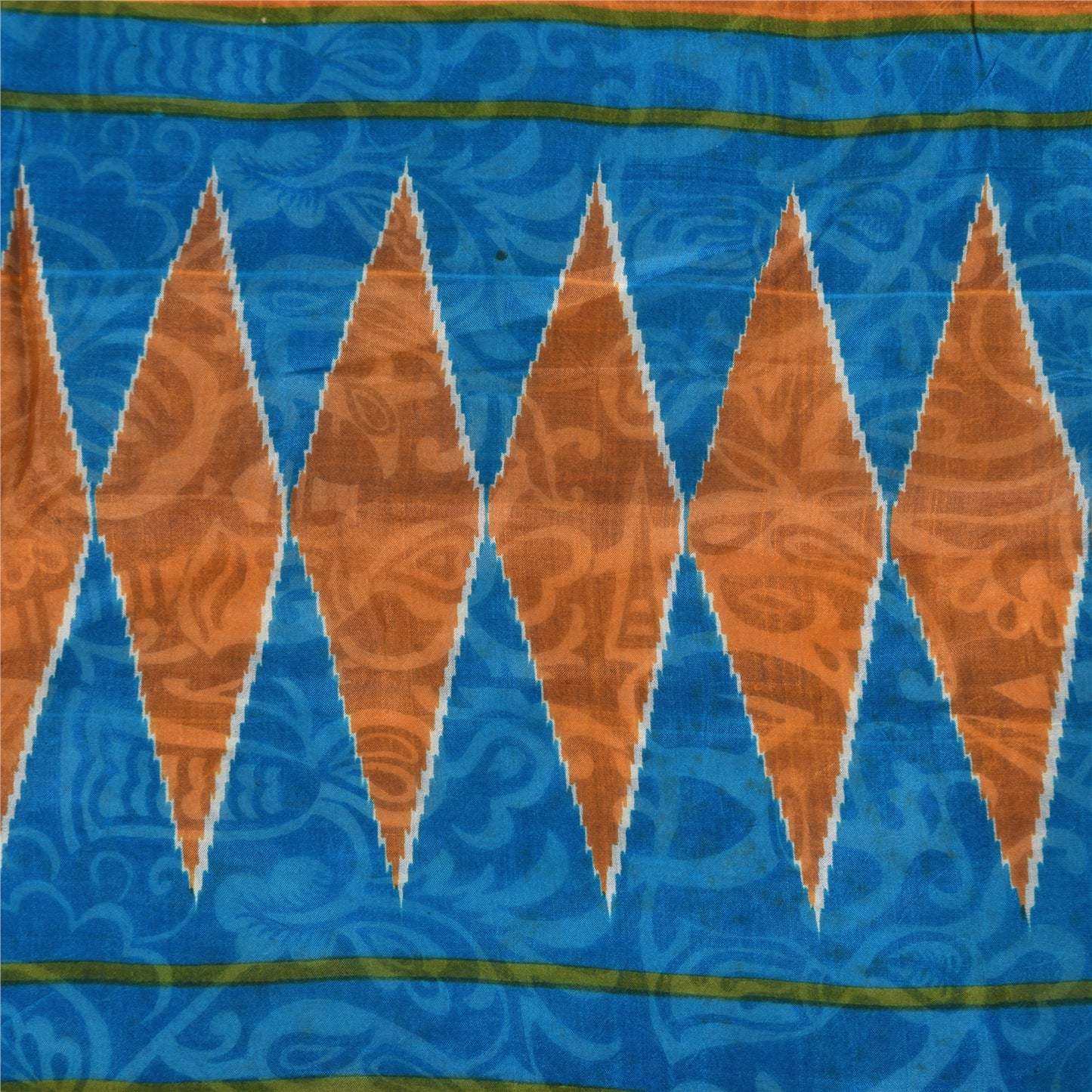 Sanskriti Vintage Sarees Blue Indian Pure Silk Printed Sari 5+yd Craft Sustainable Fabric