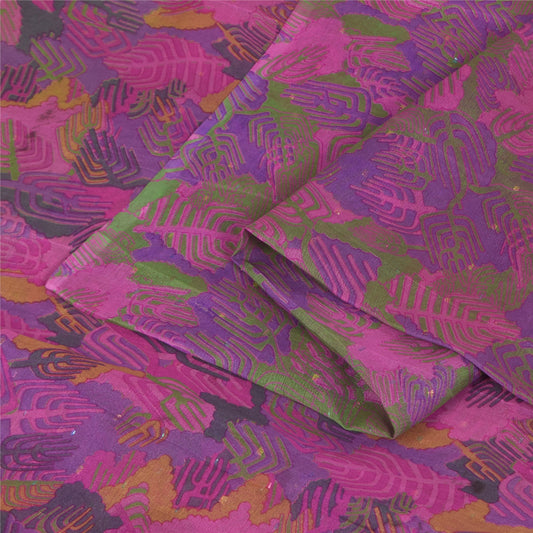 Sanskriti Vintage Sarees Green Indian Pure Silk Printed Sari 5+yd Craft Sustainable Fabric