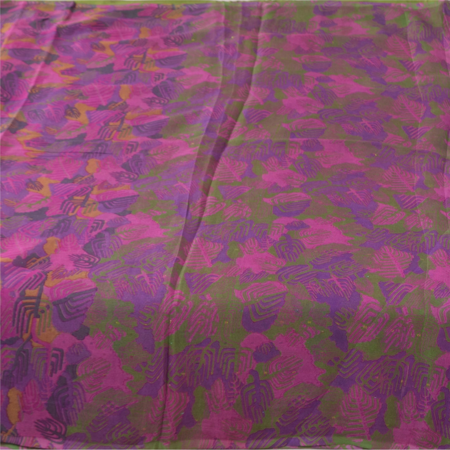 Sanskriti Vintage Sarees Green Indian Pure Silk Printed Sari 5+yd Craft Sustainable Fabric