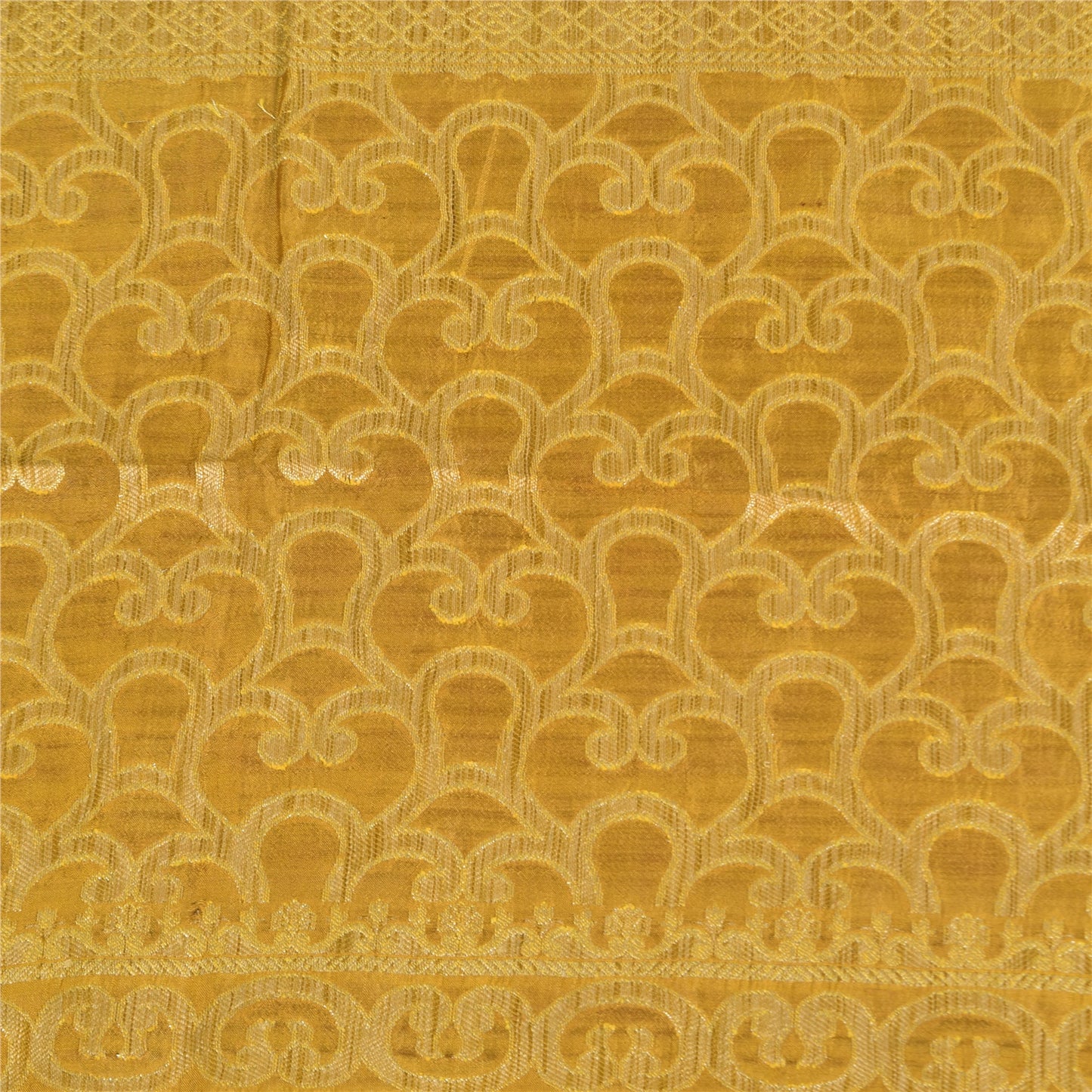 Sanskriti Vintage Sarees Mustard Green//Red Pure Silk Print Woven Sari Sustainable Fabric