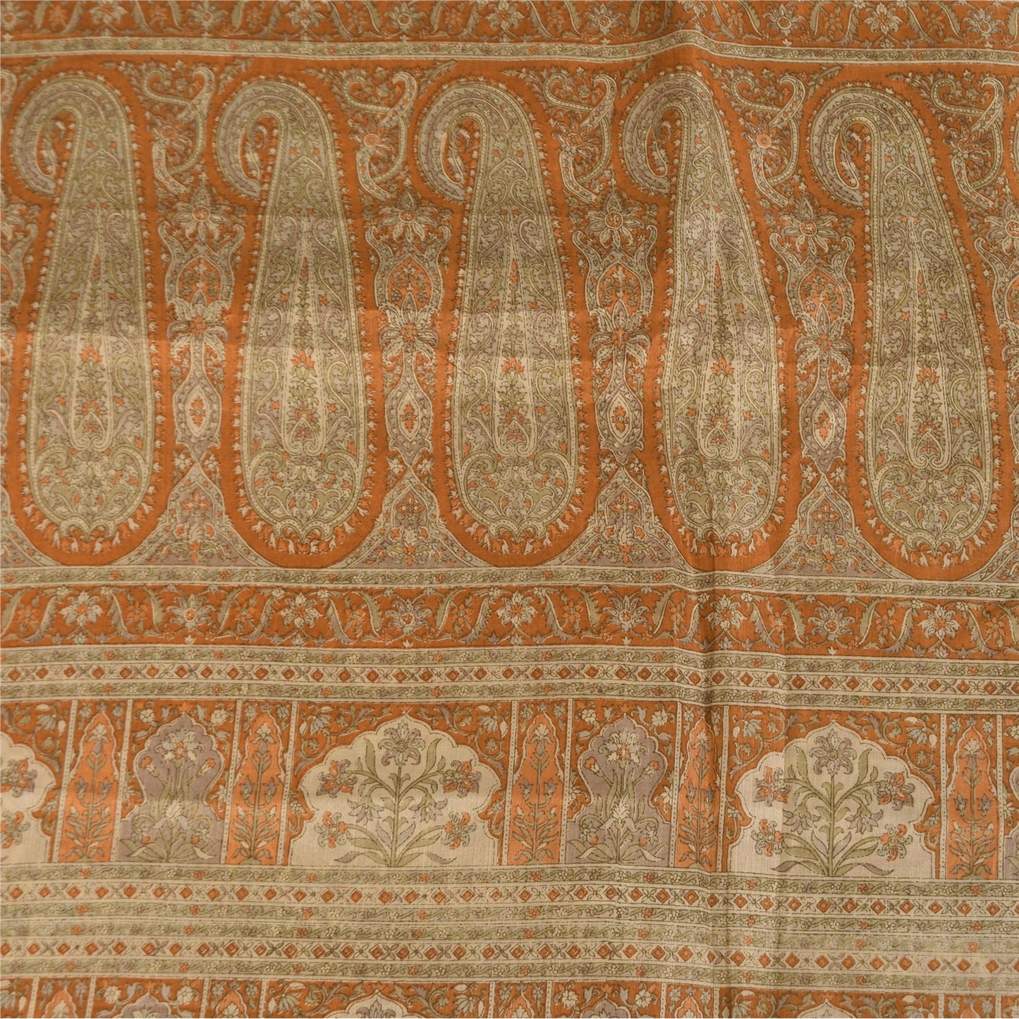 Sanskriti Vintage Sarees Brown Indian Pure Silk Printed Sari 6+yd Craft Sustainable Fabric