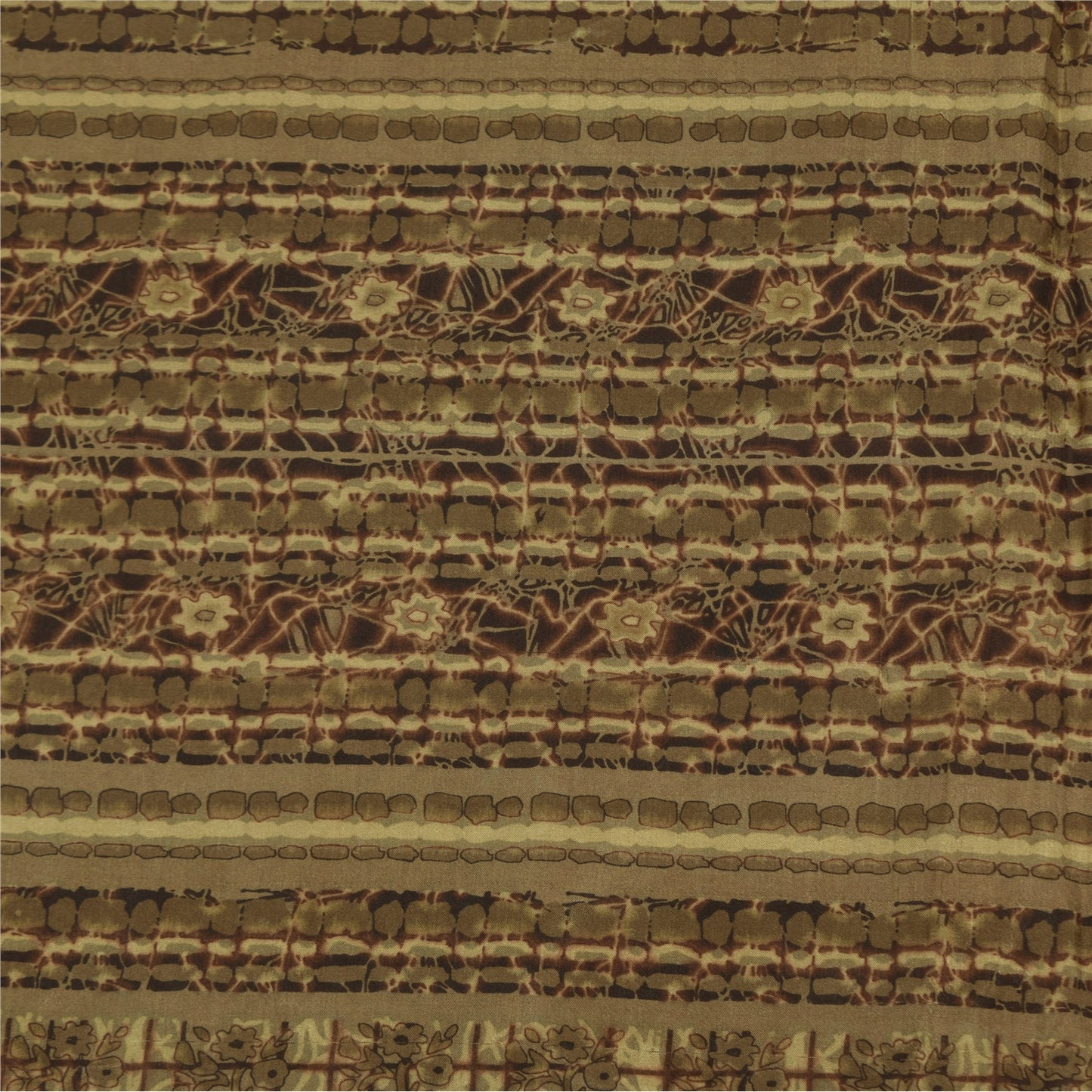 Sanskriti Vintage Sarees Cream 100% Pure Silk Printed Sari 5+yd Craft Sustainable Fabric