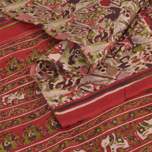 Sanskriti Vintage Sarees Multicolor 100%Pure Silk Printed Sari 5+yd Craft Sustainable Fabric