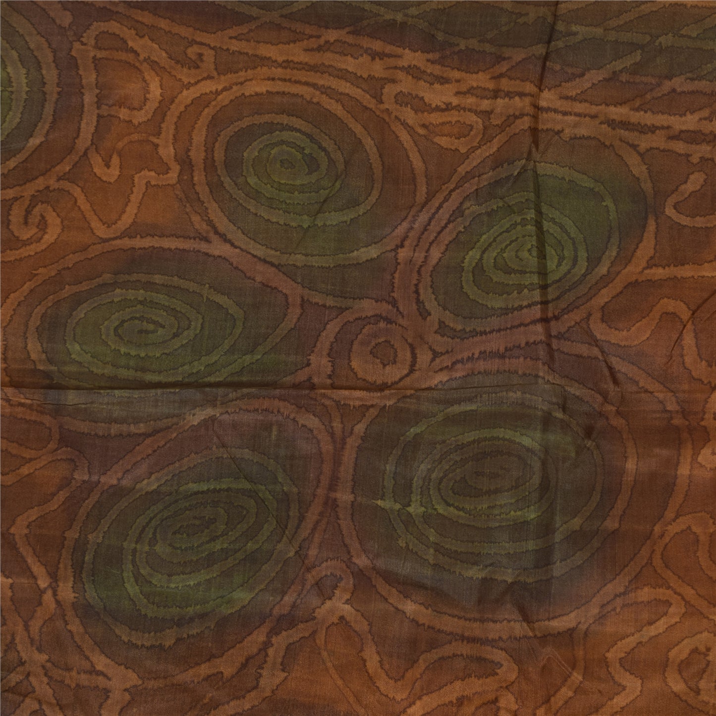 Sanskriti Vintage Sarees Brown Indian Pure Silk Printed Sari 5+yd Craft Sustainable Fabric