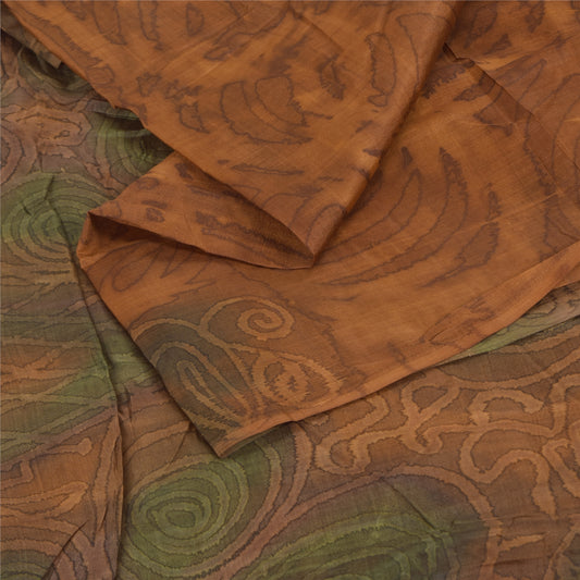 Sanskriti Vintage Sarees Brown Indian Pure Silk Printed Sari 5+yd Craft Sustainable Fabric