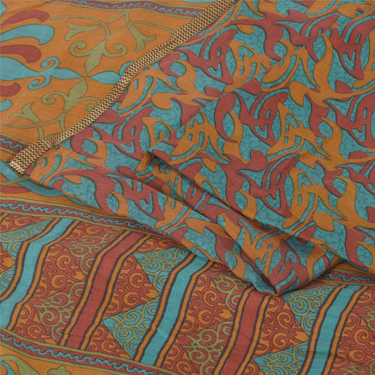 Sanskriti Vintage Sarees Multi Pure Silk Printed Sari 5+yd Craft Sustainable Fabric