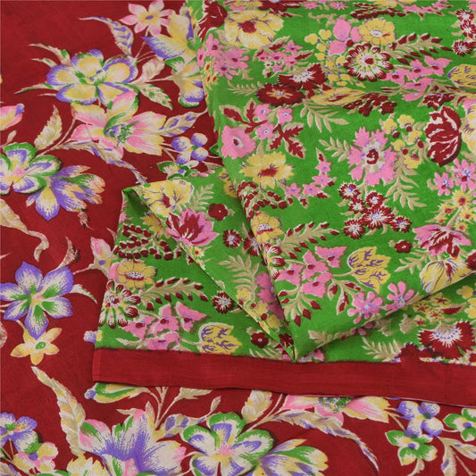 Sanskriti Vintage Sarees Green Indian Pure Silk Printed Sari 5+yd Craft Sustainable Fabric