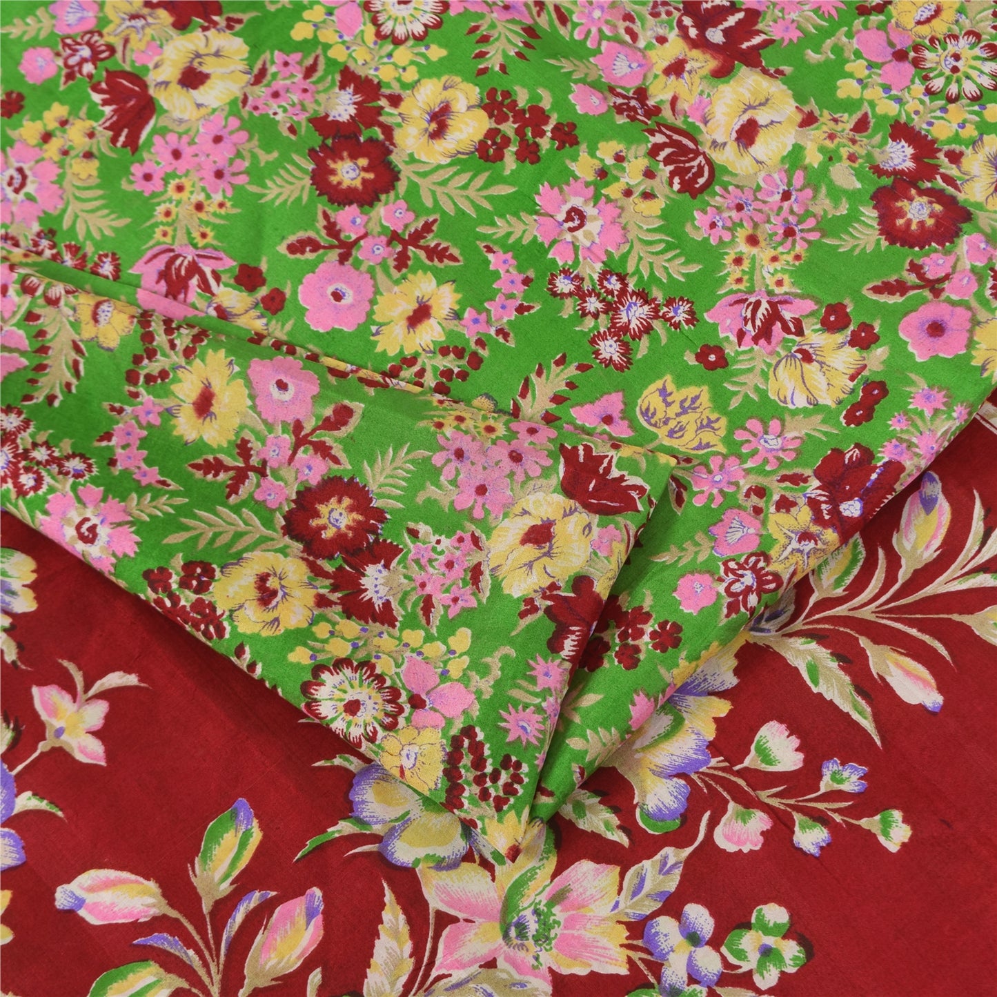 Sanskriti Vintage Sarees Green Indian Pure Silk Printed Sari 5+yd Craft Sustainable Fabric