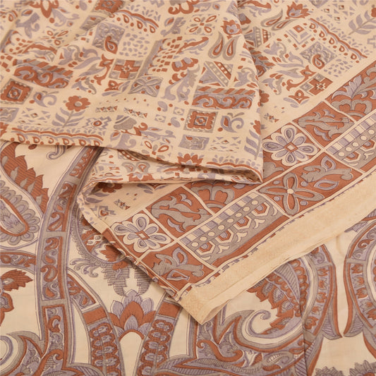 Sanskriti Vintage Sarees Peach 100% Pure Silk Printed Sari 5+yd Craft Sustainable Fabric