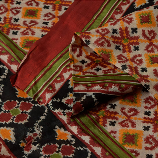 Sanskriti Vintage Sarees Red & Ivory Pure Silk Patan Patola Printed Sari Sustainable Fabric