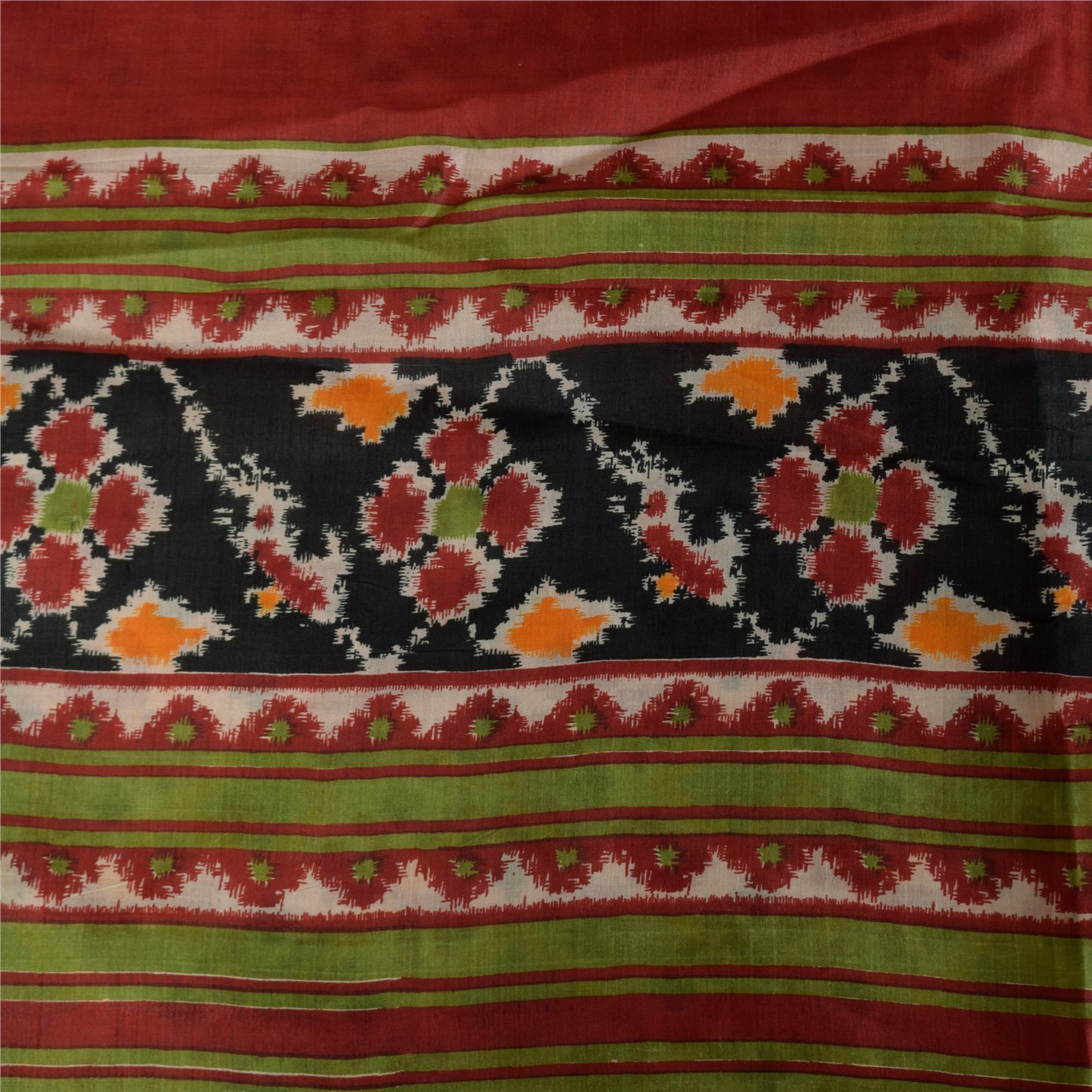 Sanskriti Vintage Sarees Red & Ivory Pure Silk Patan Patola Printed Sari Sustainable Fabric