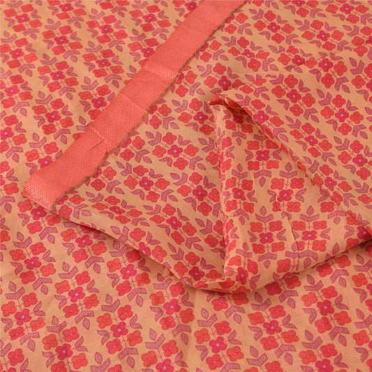Sanskriti Vintage Sarees Peach Pure Silk Printed & Woven Sari 5+yd Craft Sustainable Fabric