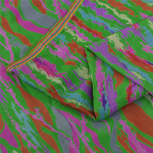 Sanskriti Vintage Sarees Green Indian Pure Silk Printed Sari 5+yd Craft Fabric