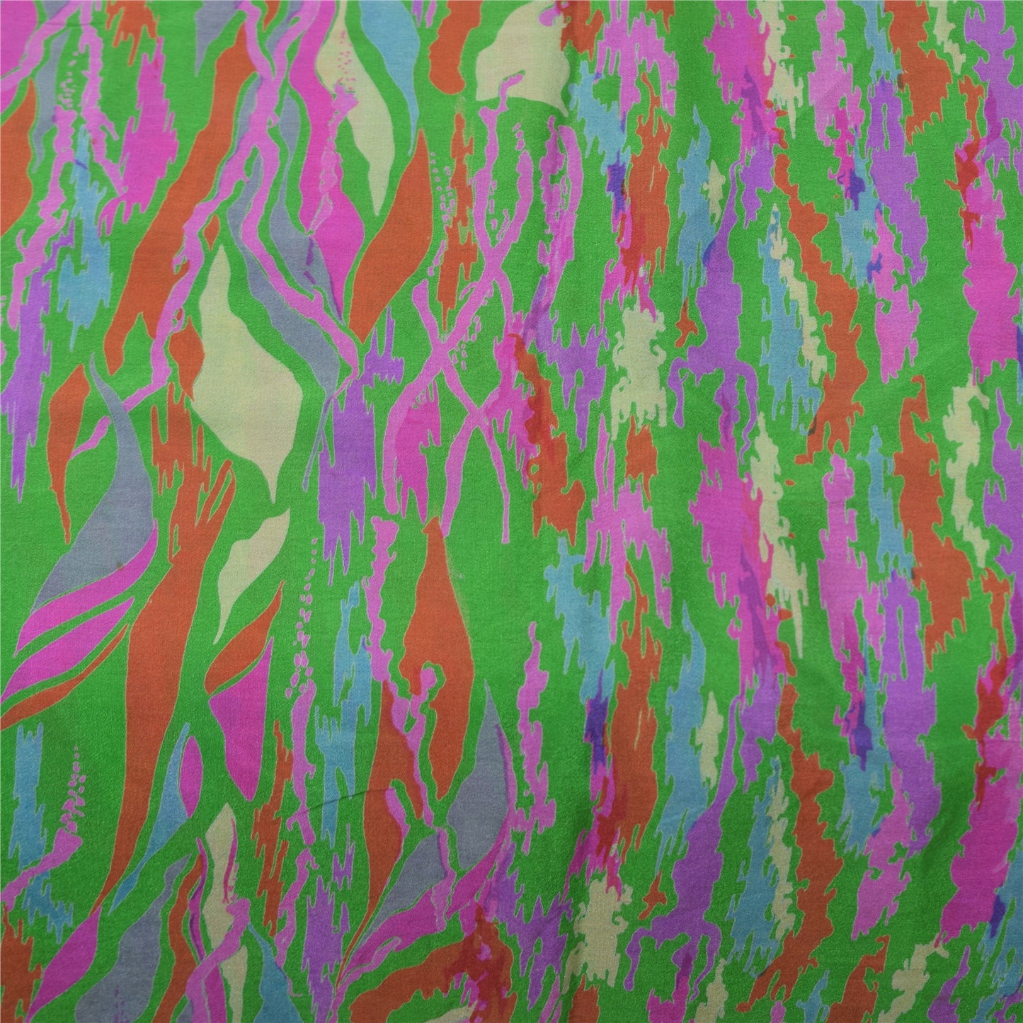 Sanskriti Vintage Sarees Green Indian Pure Silk Printed Sari 5+yd Craft Fabric