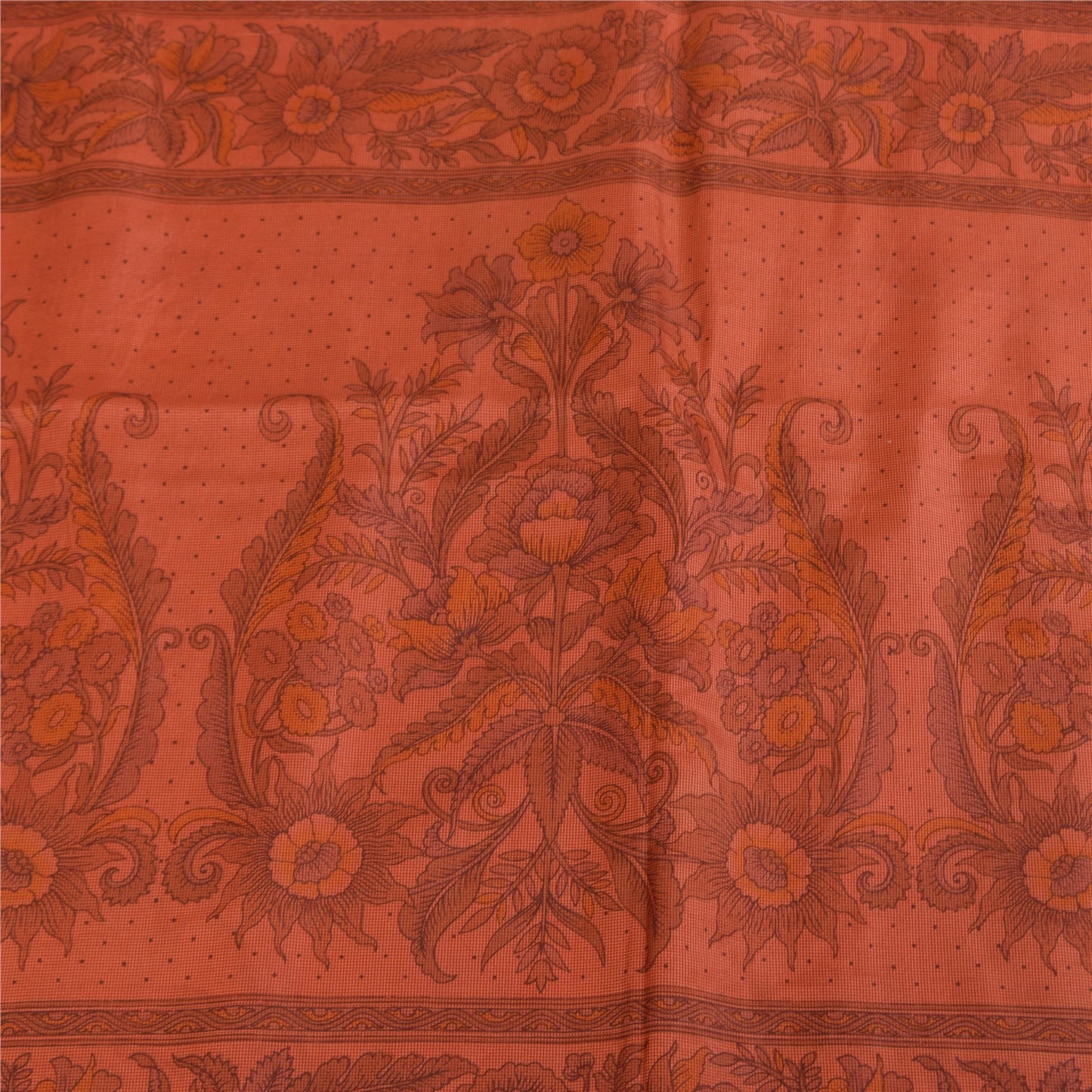 Sanskriti Vintage Sarees Dusty Red 100% Pure Silk Printed Sari 5+yd Craft Fabric