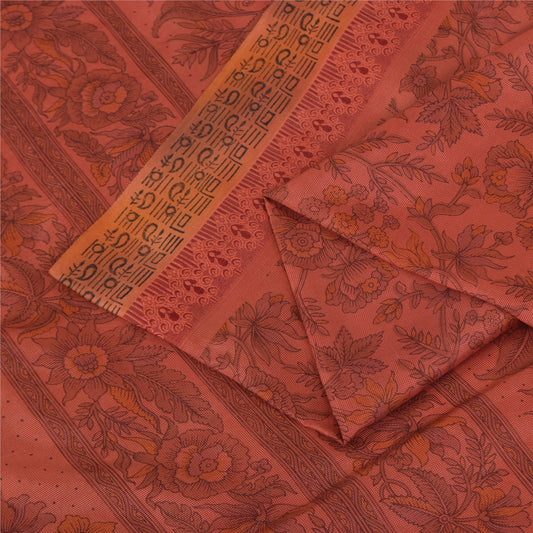 Sanskriti Vintage Sarees Dusty Red 100% Pure Silk Printed Sari 5+yd Craft Fabric