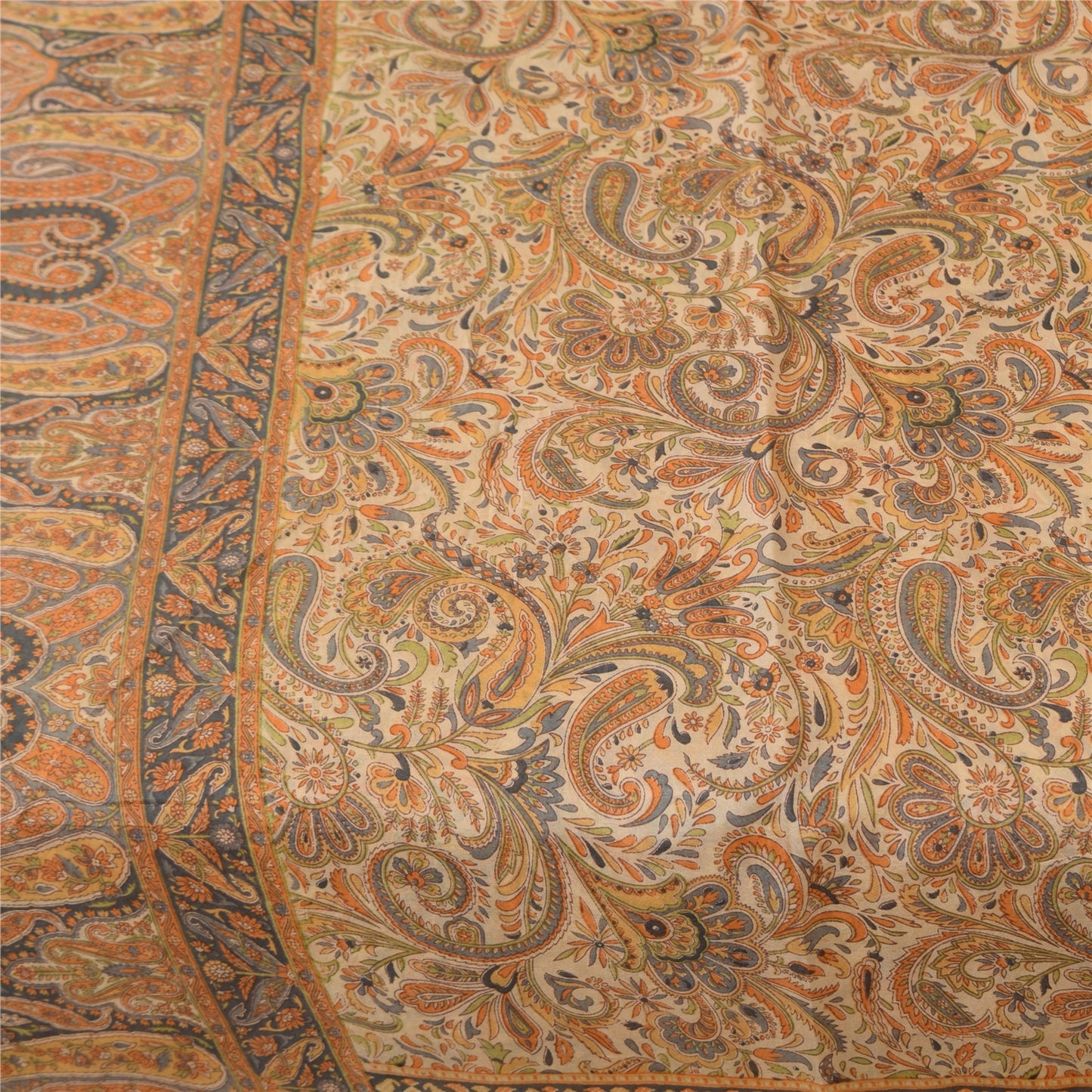 Sanskriti Vintage Sarees Peach 100% Pure Silk Printed Sari 6+yd Craft Fabric