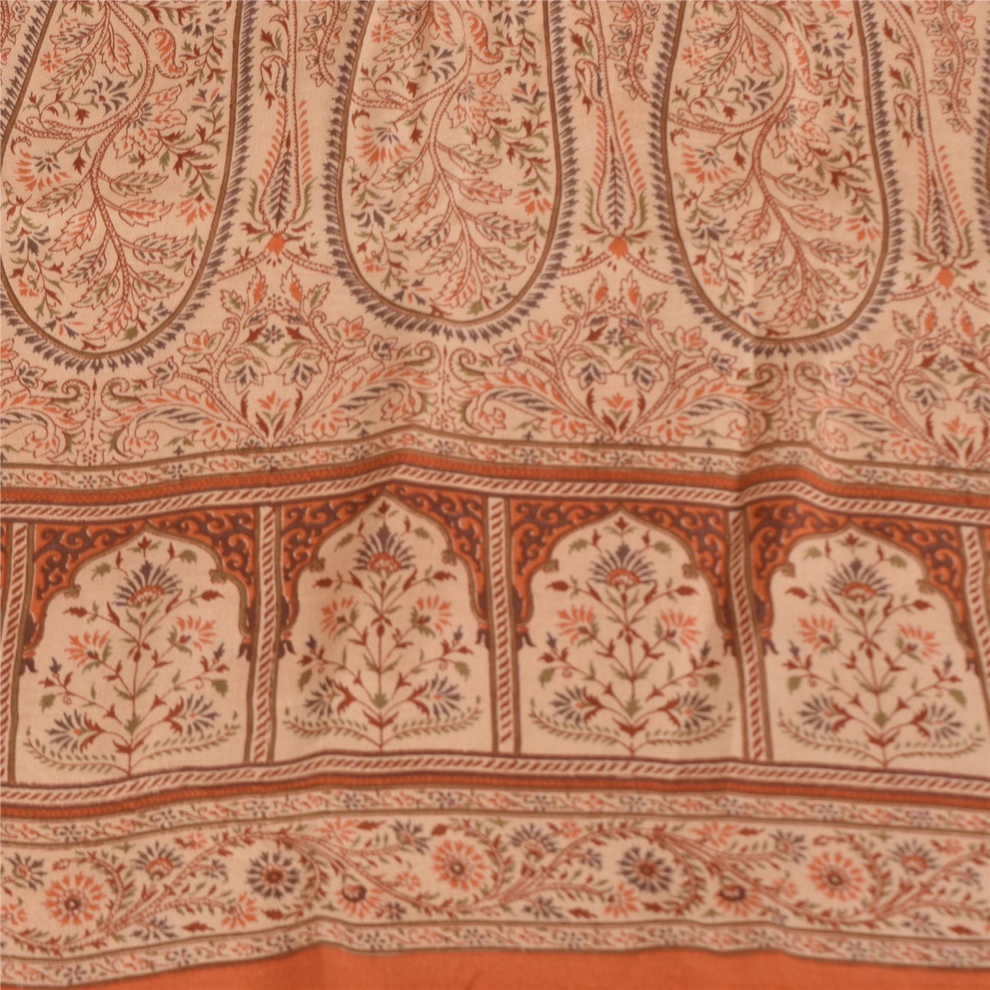 Sanskriti Vintage Sarees Orange Pure Silk Paisley Printed Sari 6d Craft Fabric