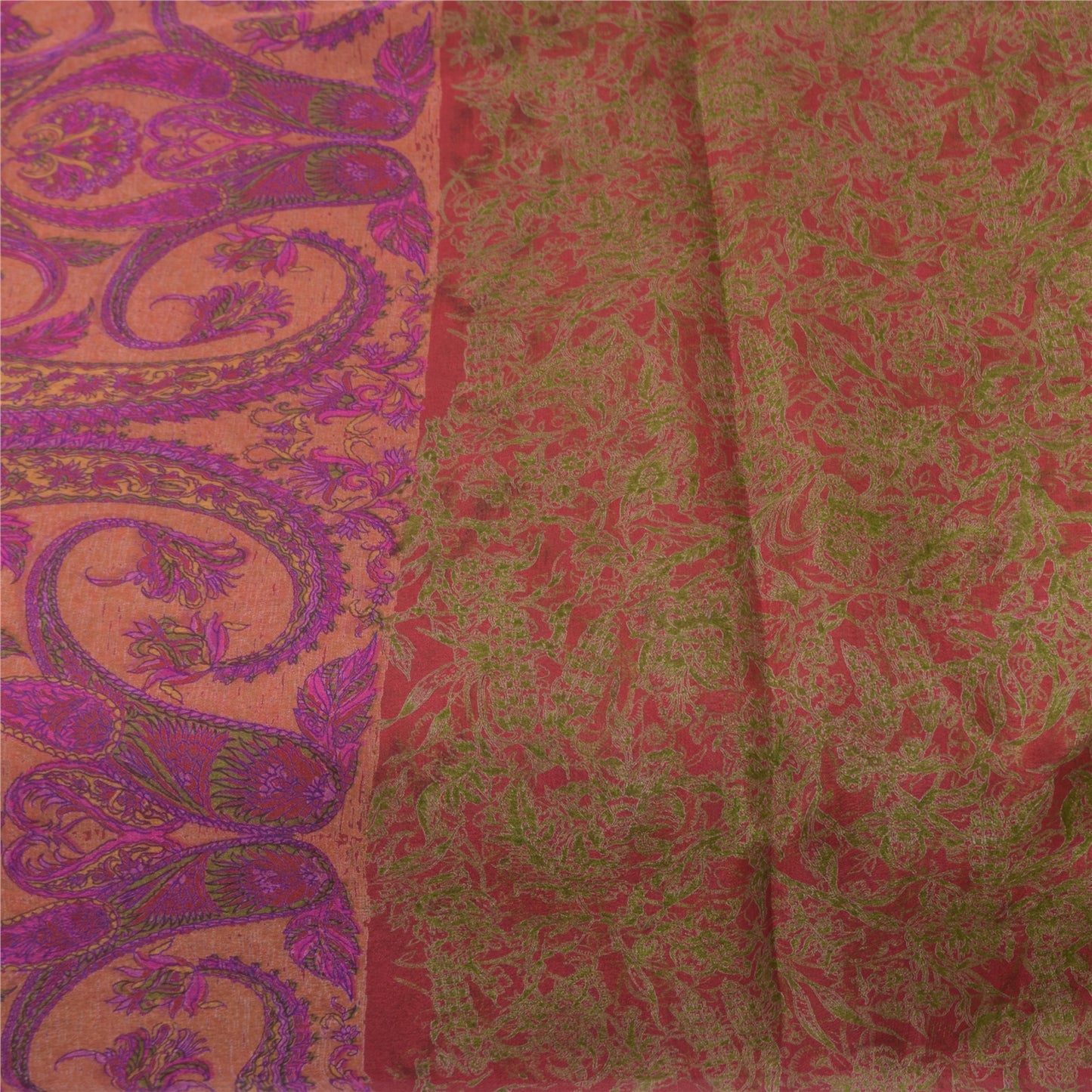 Sanskriti Vintage Sarees From India Red Pure Silk Printed Sari 6yd Craft Fabric