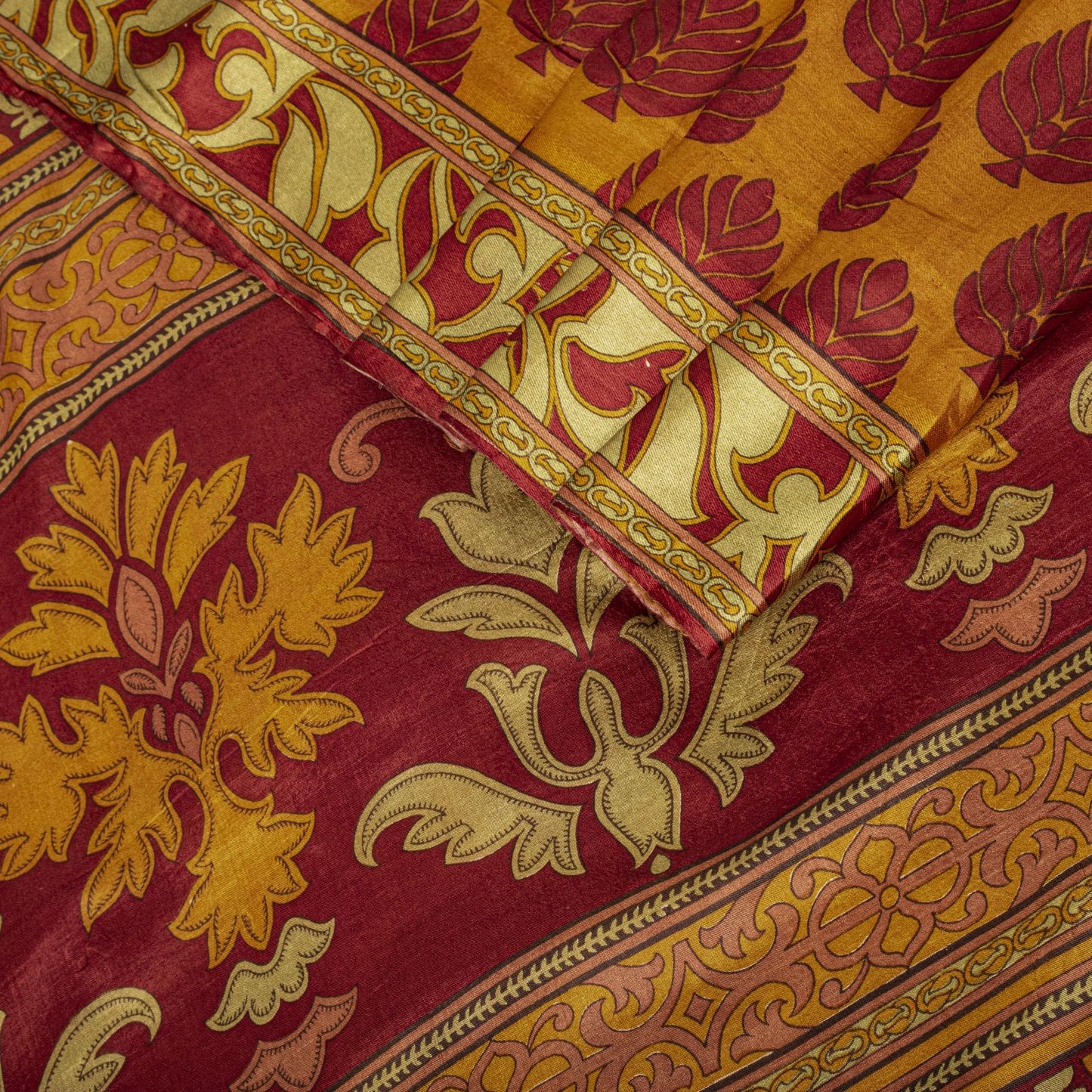 Sanskriti Vintage Saree Yellow Soft Pure Silk Block Printed Sari 5.5+Yd Fabric