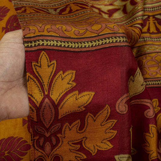 Sanskriti Vintage Saree Yellow Soft Pure Silk Block Printed Sari 5.5+Yd Fabric