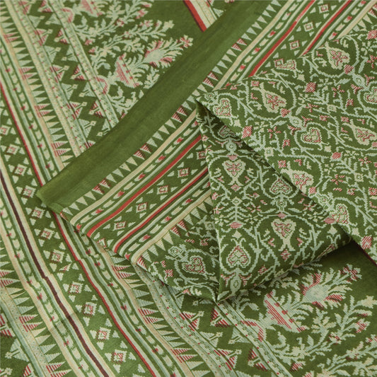 Sanskriti Vintage Sarees Green Indian Pure Silk Printed Sari 6yd Craft Fabric