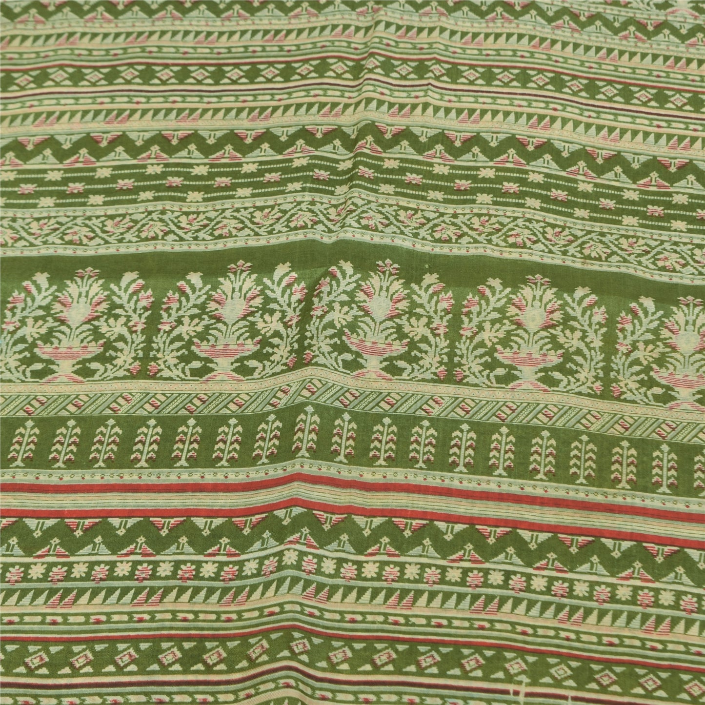 Sanskriti Vintage Sarees Green Indian Pure Silk Printed Sari 6yd Craft Fabric