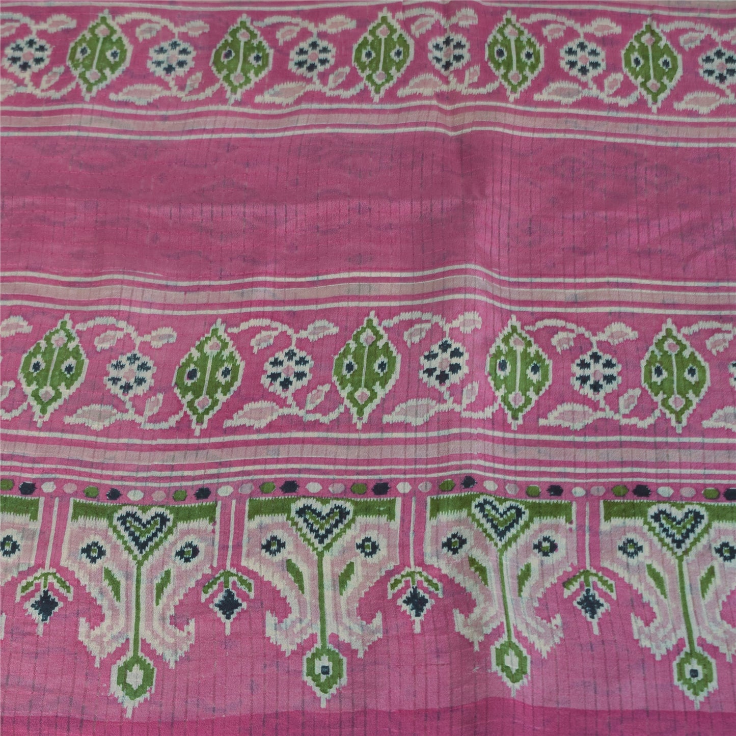 Sanskriti Vintage Sarees Pink Pure Silk Printed Woven Sari 5+yd Craft Fabric