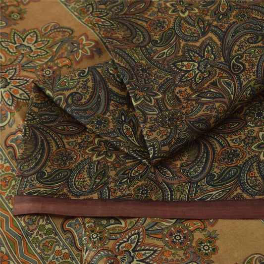 Sanskriti Vintage Sarees Multicolor 100%Pure Silk Printed Sari 5+yd Craft Fabric