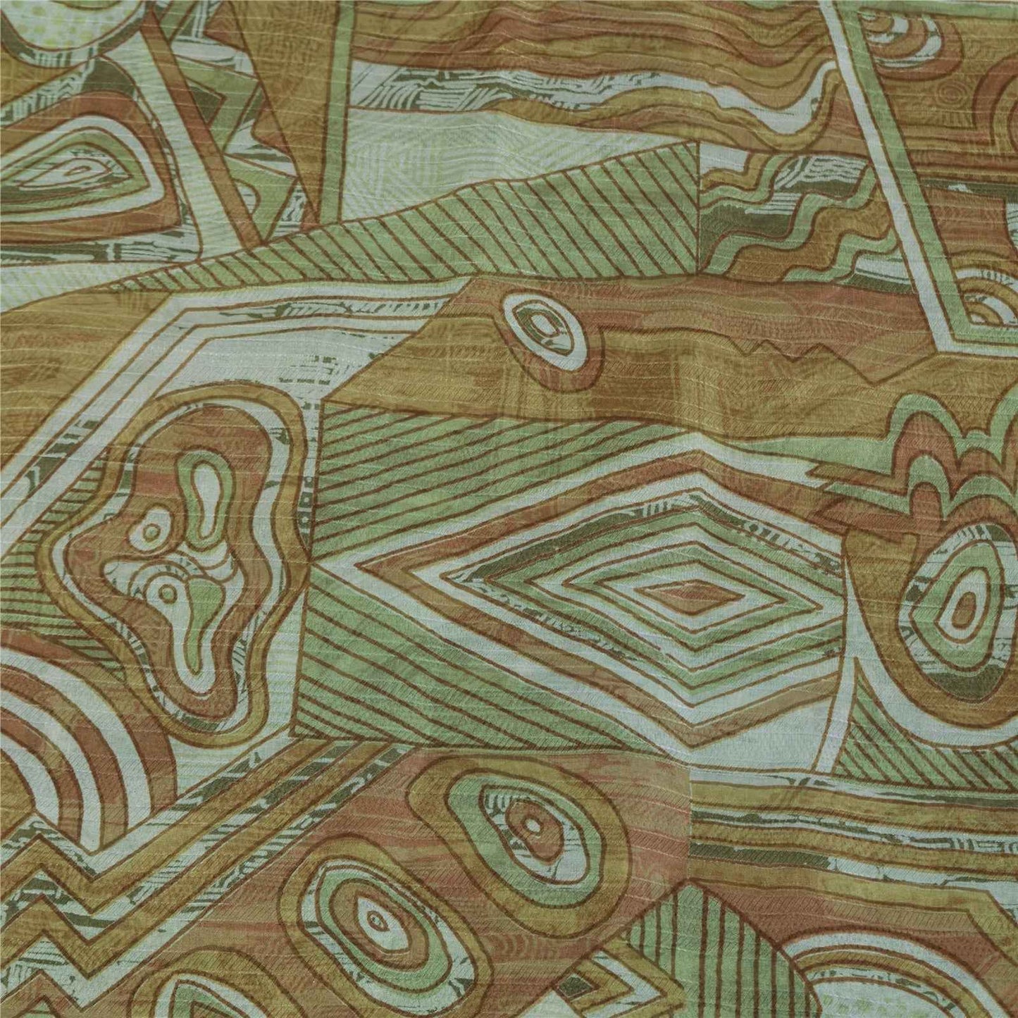 Sanskriti Vintage Sarees Green Indian Pure Silk Printed Sari 5+yd Craft Fabric