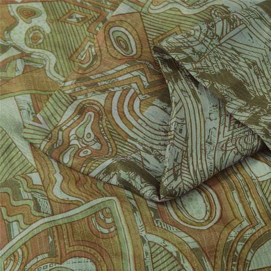 Sanskriti Vintage Sarees Green Indian Pure Silk Printed Sari 5+yd Craft Fabric