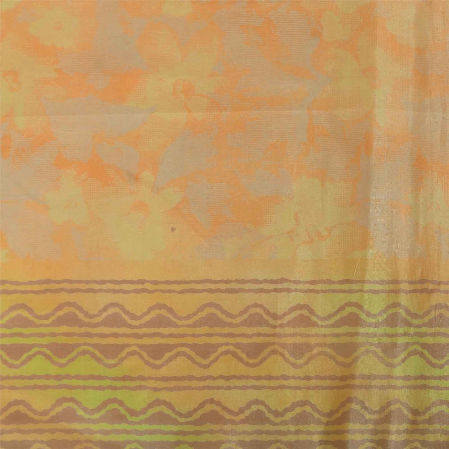 Sanskriti Vintage Sarees Orange 100% Pure Silk Printed Sari 5+yd Craft Fabric