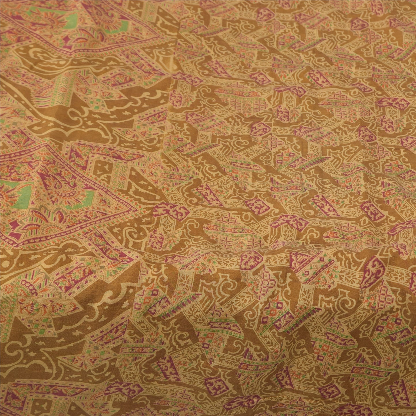 Sanskriti Vintage Sarees Heena-Green Pure Silk Printed Sari 6+yd Craft Fabric
