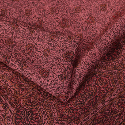 Sanskriti Vintage Sarees Pink Indian Pure Silk Printed Sari 6+yd Craft Fabric