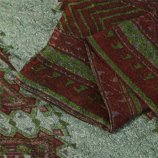 Sanskriti Vintage Sarees Brown Indian Pure Silk Printed Sari 5+yd Craft Fabric